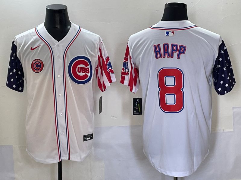 Men 2025 Chicago Cubs #8 Happ White a generation of national flags Joint Name Nike MLB Jersey style 6->chicago cubs->MLB Jersey